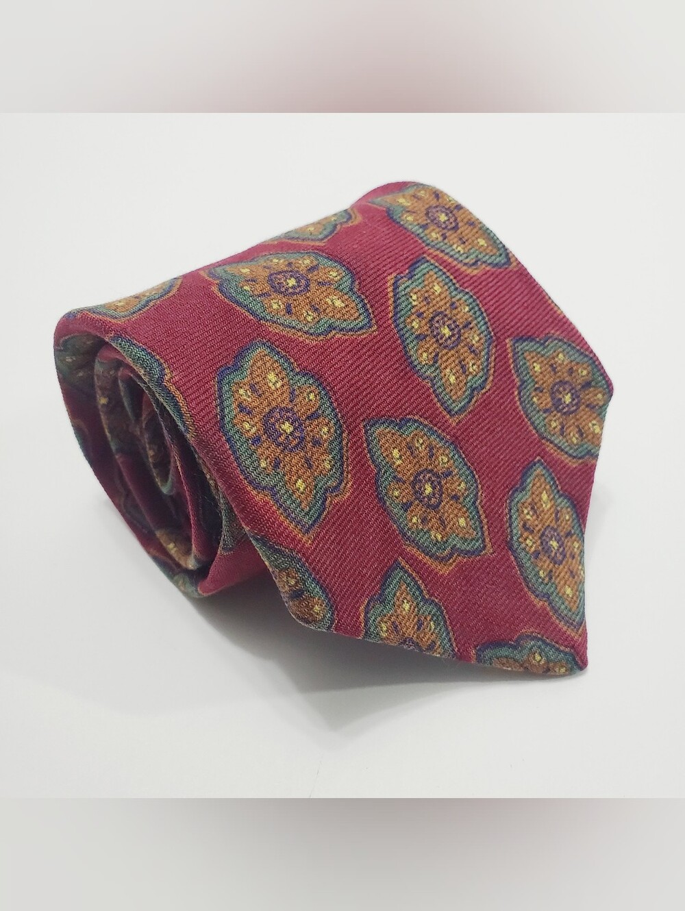 Liberty Men's Wool Neck Tie Red Geometric Pattern 56x3.75"